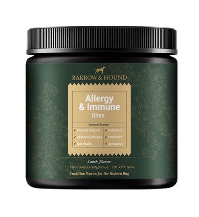 Allergy & Immune Bites for Dogs – Colostrum, Probiotics & Omega-3 – Seasonal Allergy & Itchy Skin Relief – Peanut Butter Flavor Supplements Barrow & Hound