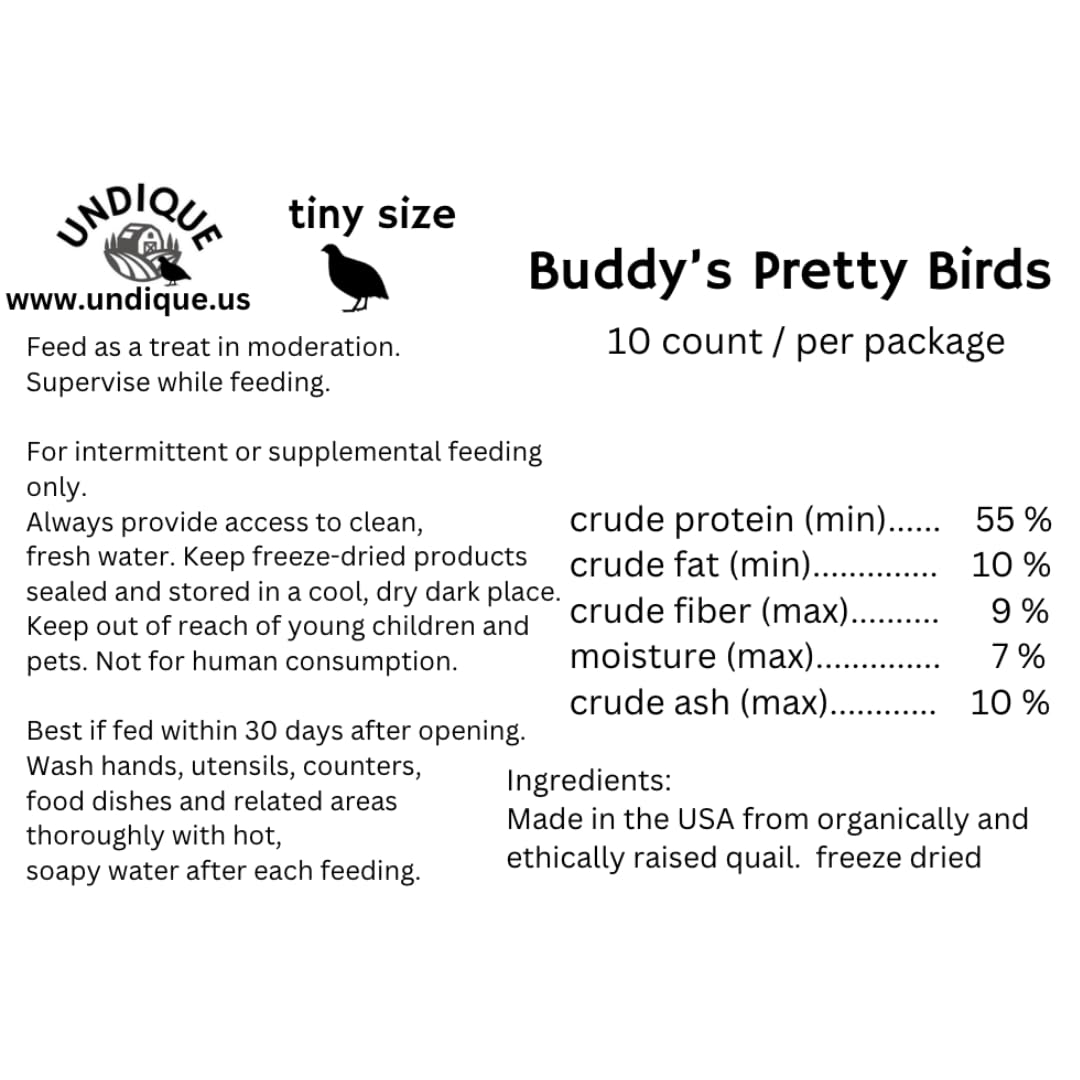 Quail Whole Chick Treats, 10 Count - Tiny, dehydrated Small Premium cat and Dog Treat Quailz.com by Undique LLC