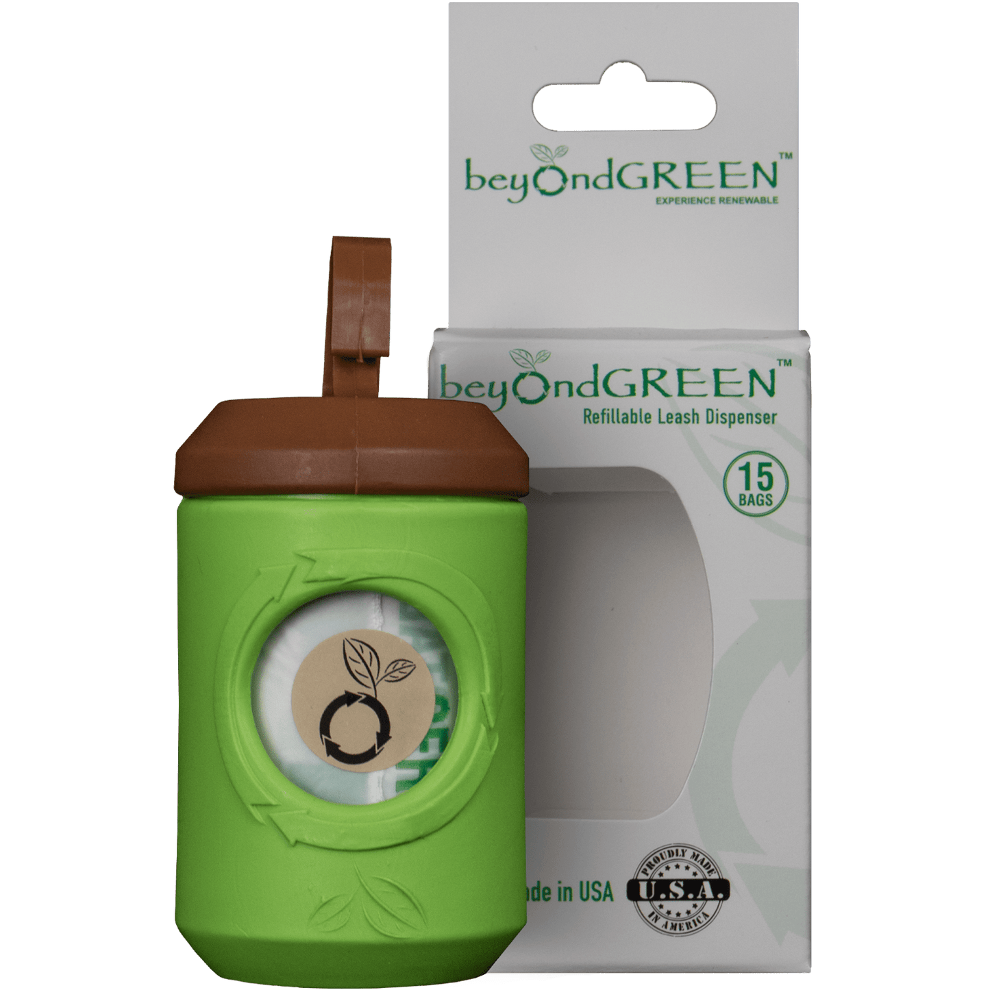 beyondGREEN Dog Waste Bag Leash Dispenser – Clip-On Holder for Standard Rolls – Durable, Portable, Made in USA Poop Bag Dispenser beyondGREEN biotech™