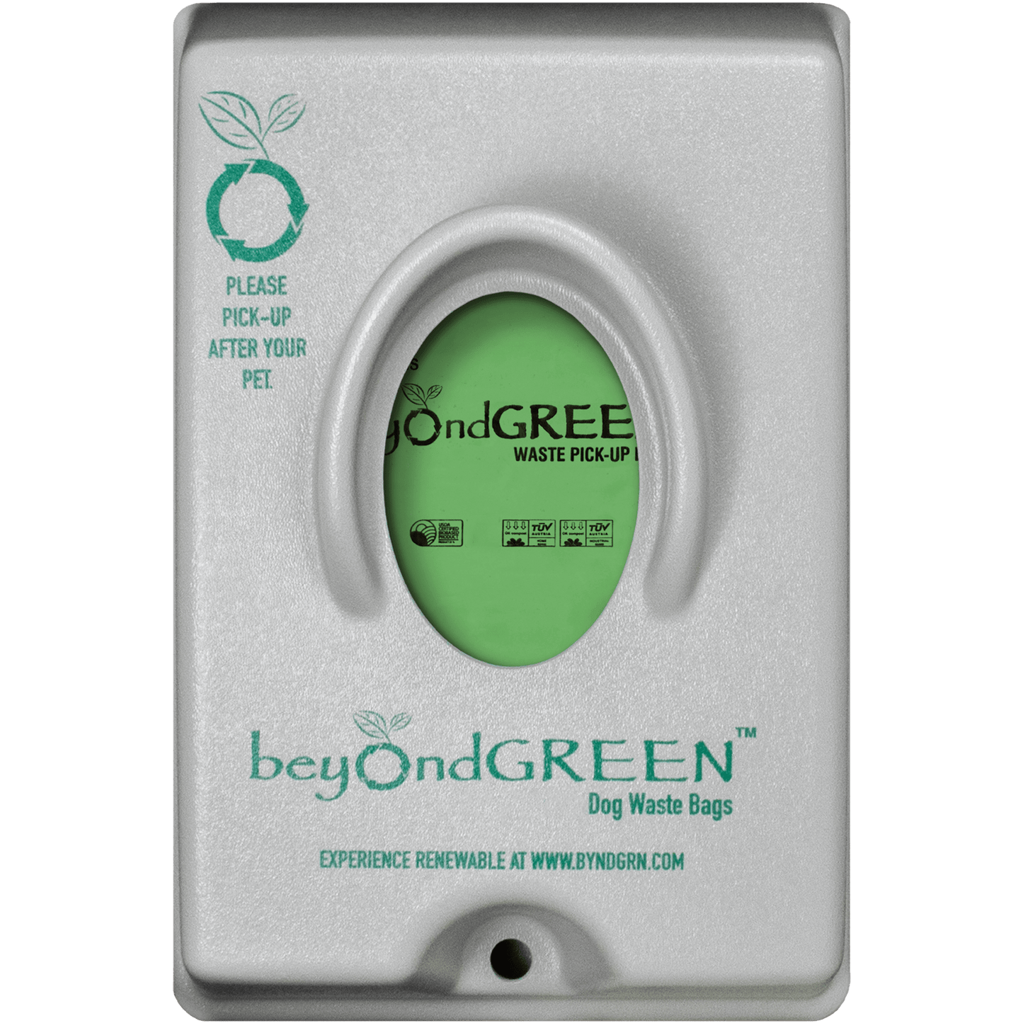beyondGREEN Single-Pull Dog Waste Bag Dispenser – Wall/Pole Mount – Compatible with Single-Pull Header Packs – Heavy-Duty Construction Gray 1 Poop Bag Dispenser beyondGREEN biotech™