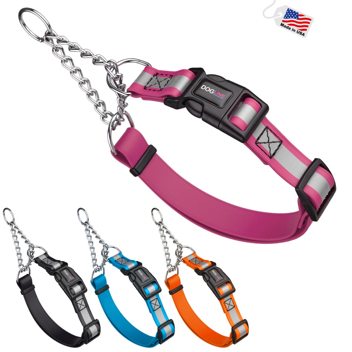 Reflective Biothane Martingale Collar with Quick Release Buckle Dog Collars Dogline