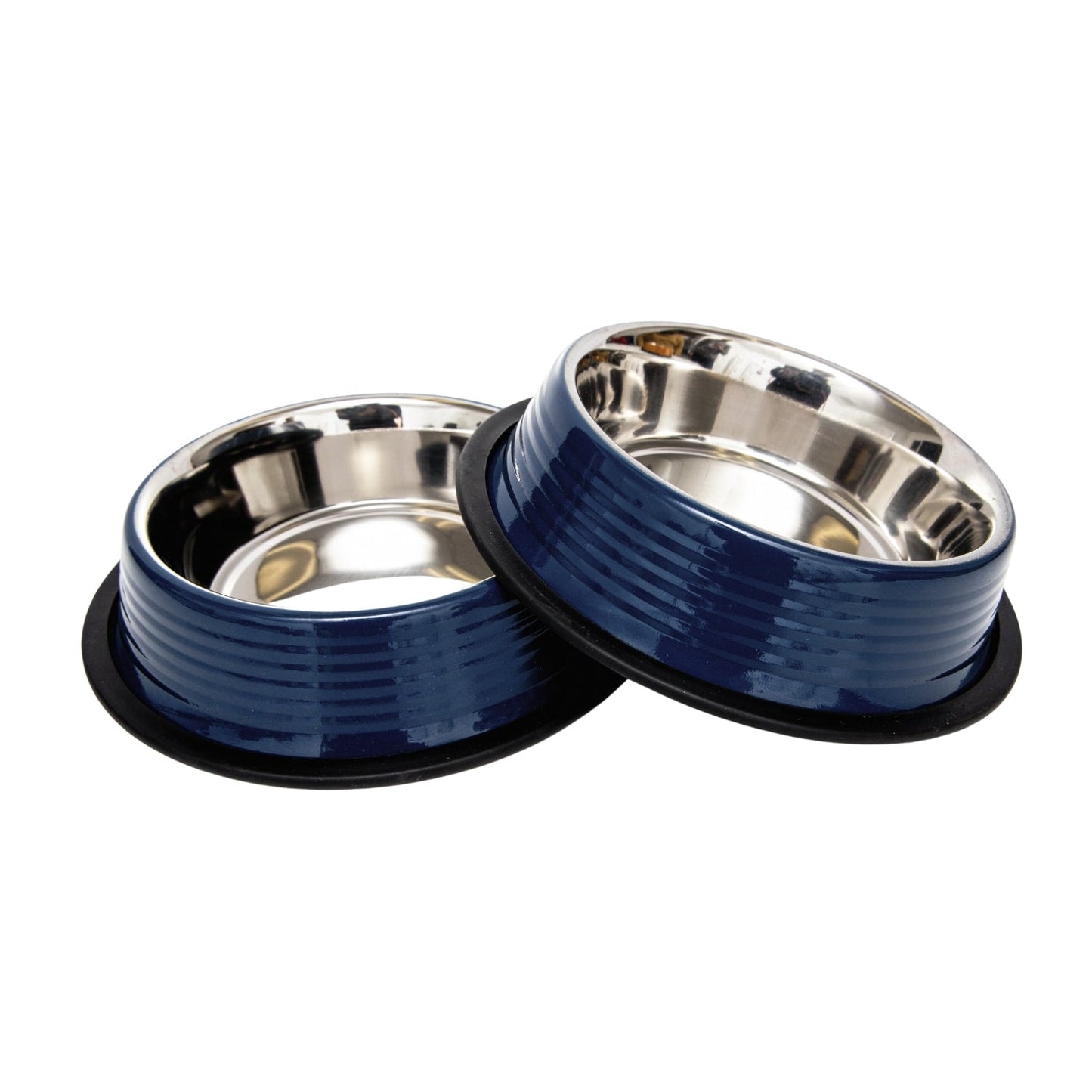 Country Living Set of 2 Ribbed Non-Slip Pet Bowls – Poseidon Blue Ribbed Bowls American Pet Supplies