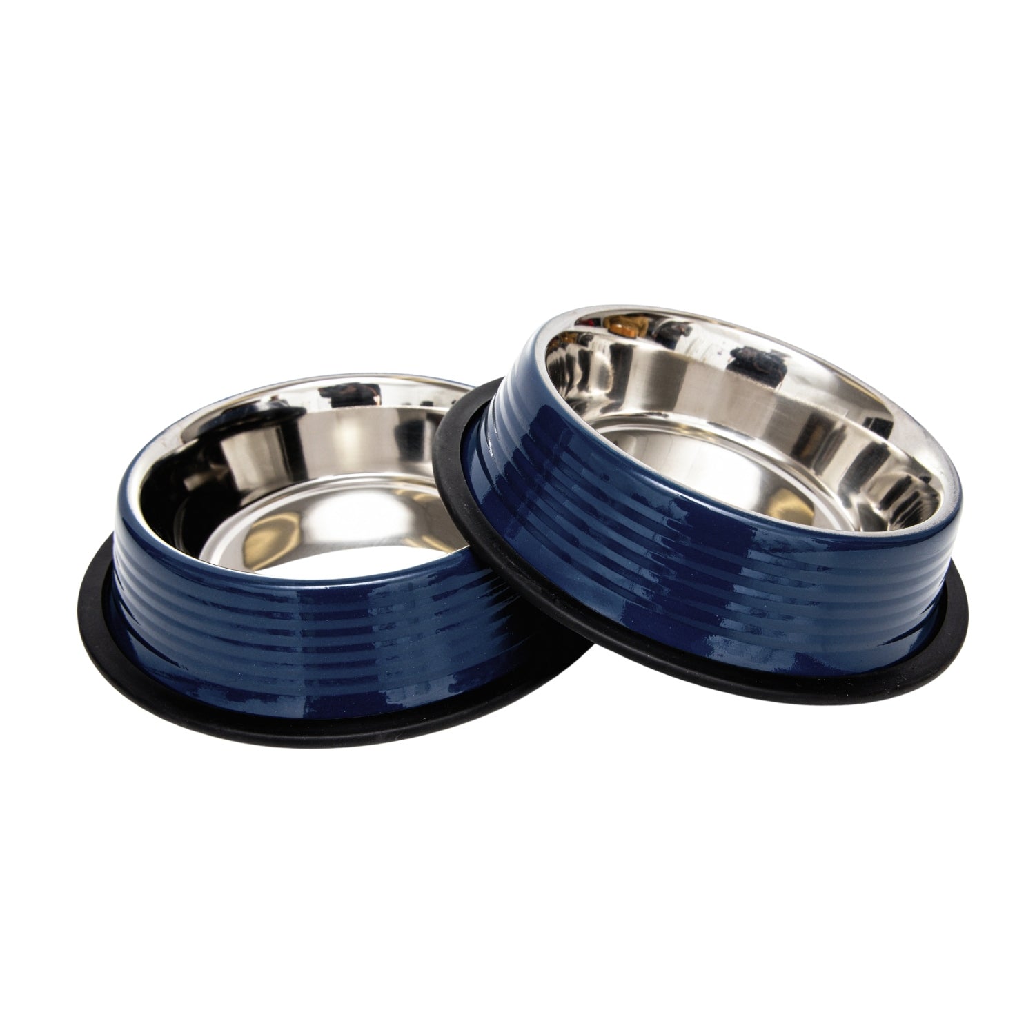 Country Living Set of 2 Ribbed Non-Slip Pet Bowls – Poseidon Blue Ribbed Bowls American Pet Supplies