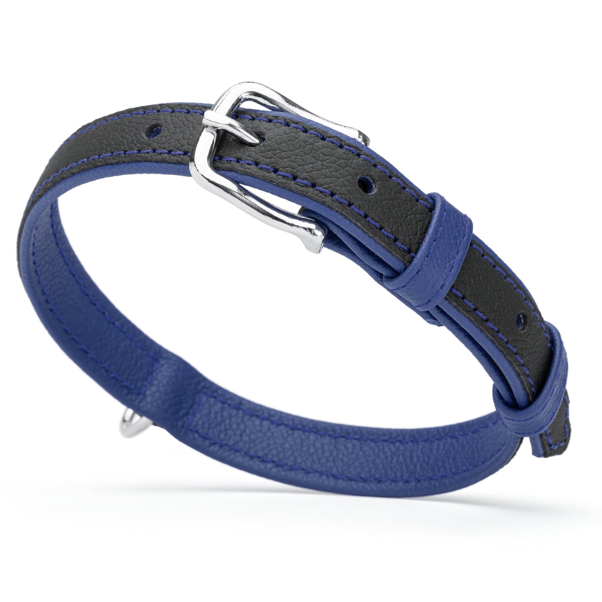 Soft Leather Dual-Color Flat Dog Collar Royal Blue 15-19" 3 4" Dog Collars Dogline