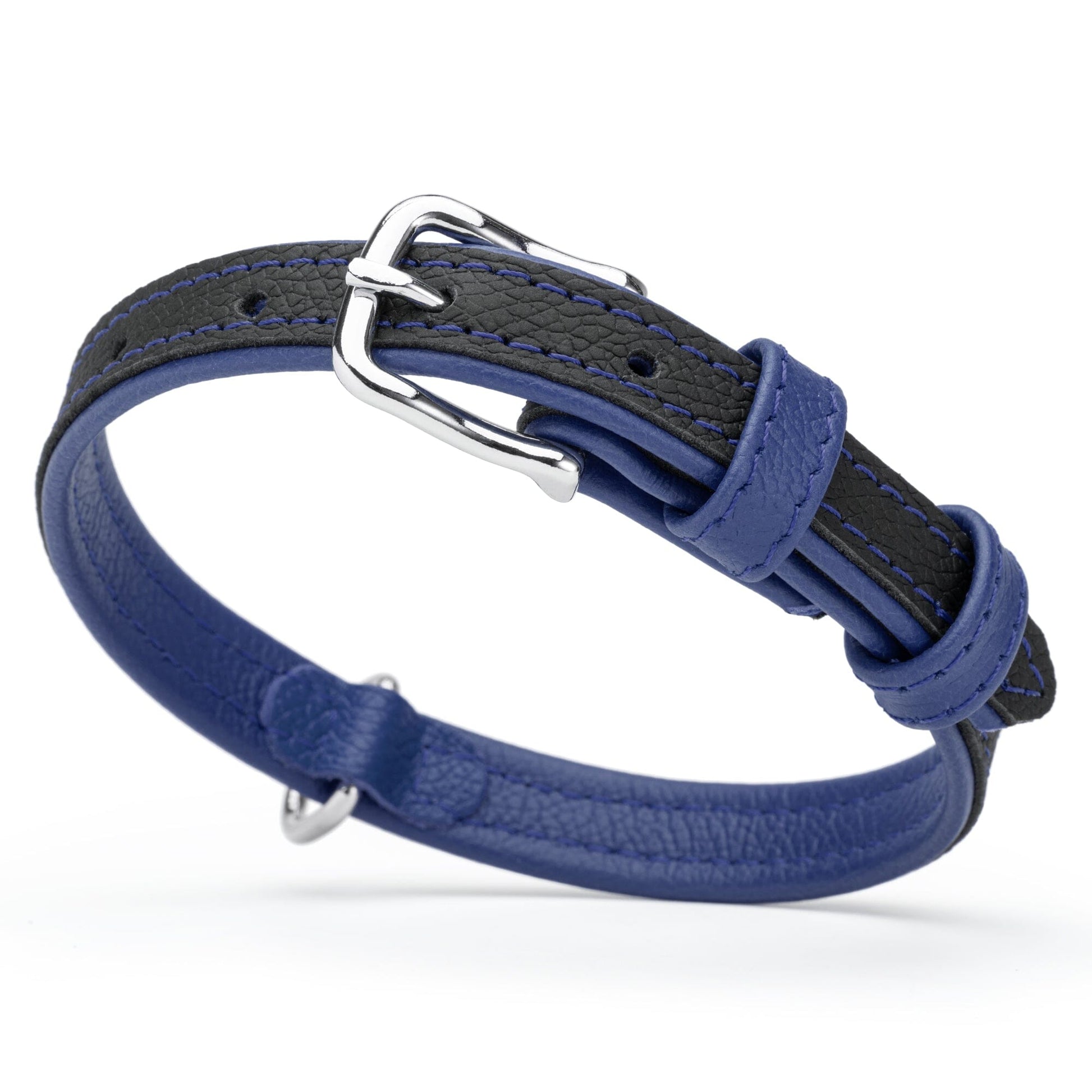 Soft Leather Dual-Color Flat Dog Collar Royal Blue 5 8" Dog Collars Dogline
