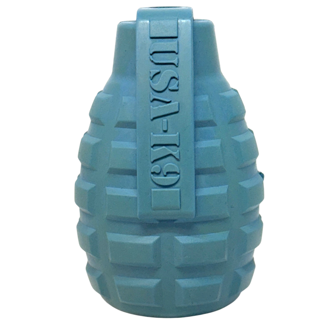 USA-K9 Grenade Rubber Dog Chew Toy | K9 Handler eDispenser Toy | Red & Blue | USA Made LARGE STEEL BLUE GRENADE Rubber Dog Toys SodaPup/True Dogs, LLC