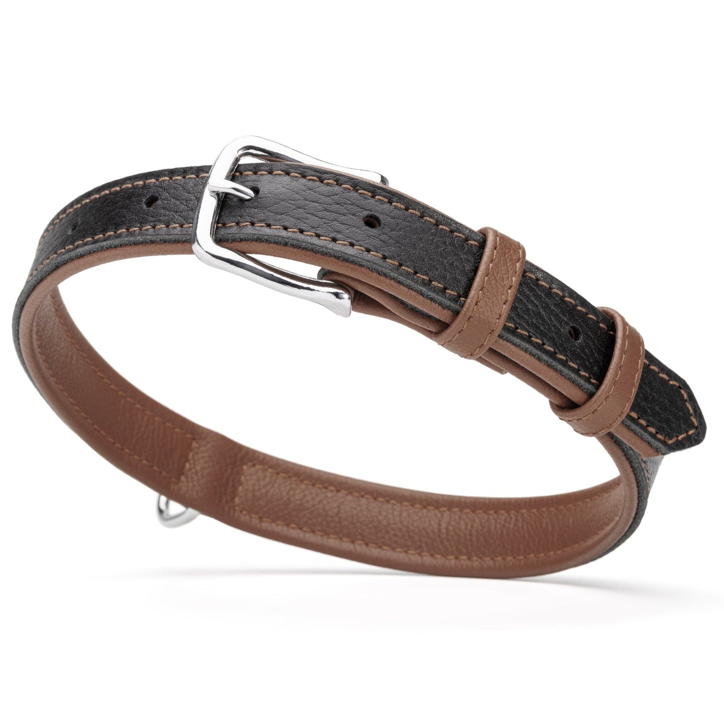 Soft Leather Dual-Color Flat Dog Collar Brown 19-24" 1" Dog Collars Dogline