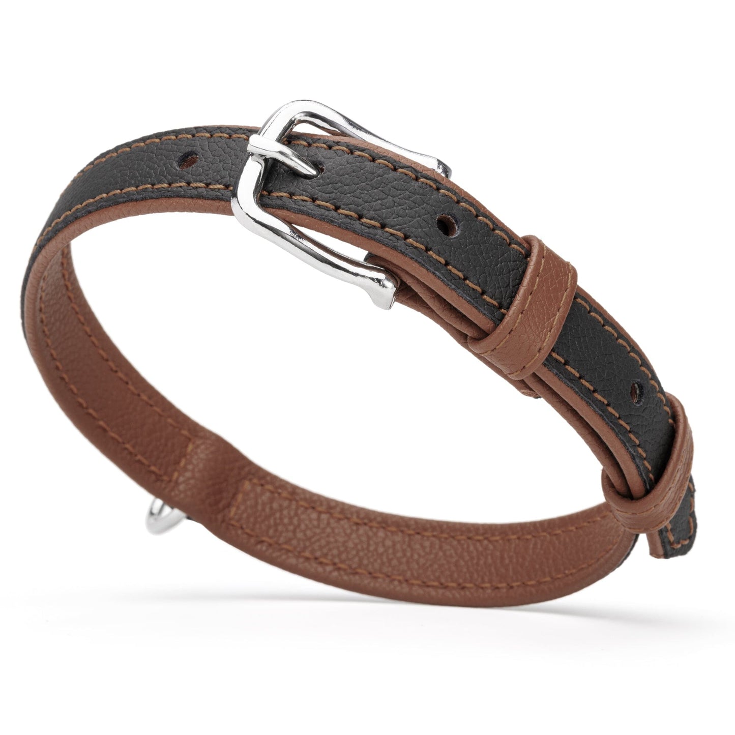 Soft Leather Dual-Color Flat Dog Collar Brown 15-19" 3 4" Dog Collars Dogline
