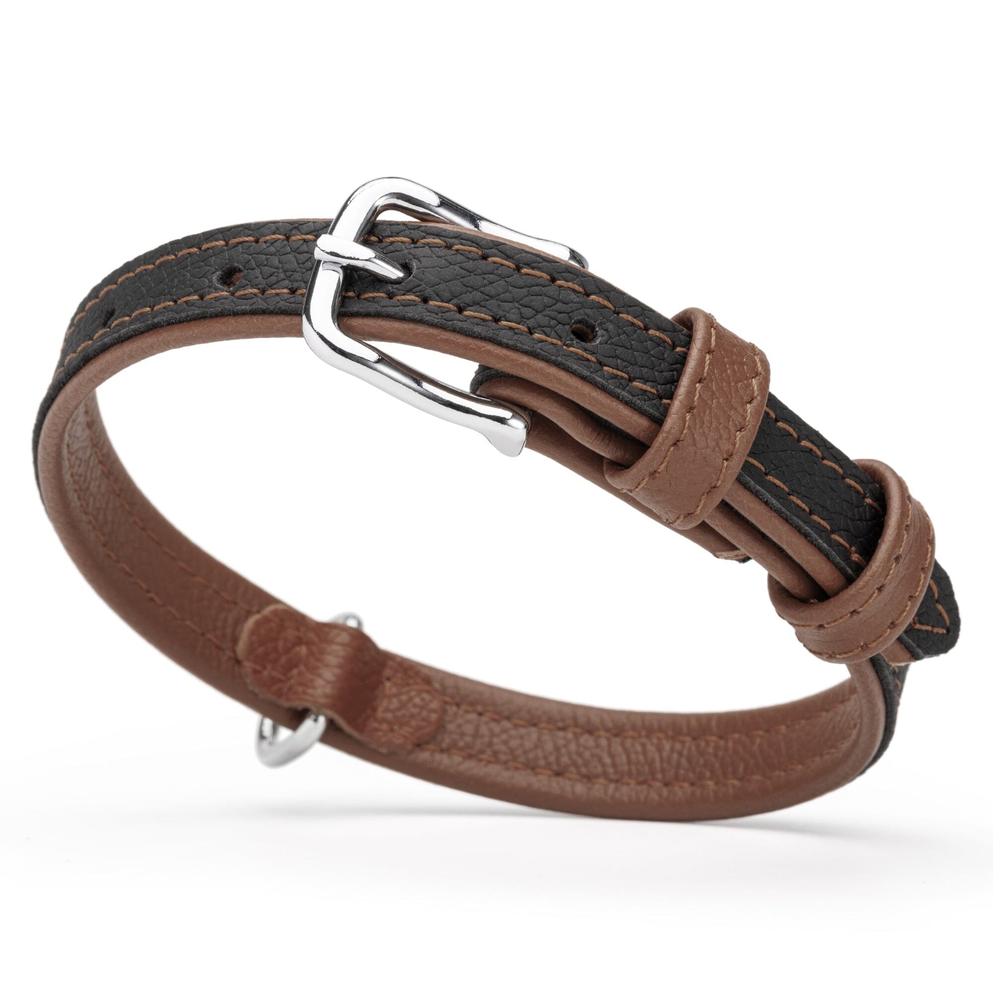 Soft Leather Dual-Color Flat Dog Collar Brown 5 8" Dog Collars Dogline