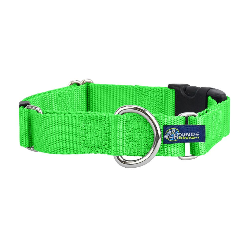5/8″ and 1″ Neon Green Nylon Buckle Martingale Dog Collar 2 Hounds Design
