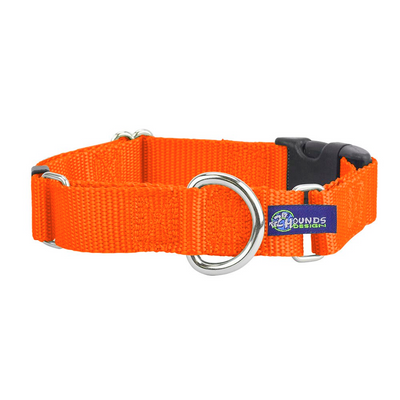 5/8″ and 1″ Neon Orange Nylon Buckle Martingale Dog Collar 2 Hounds Design