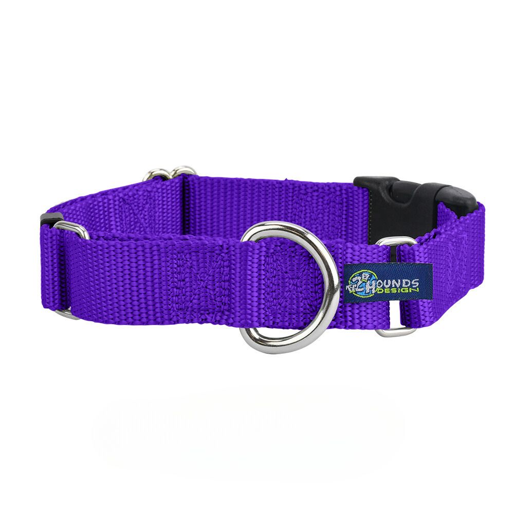 5/8″ and 1″ Purple Nylon Buckle Martingale Dog Collar 2 Hounds Design