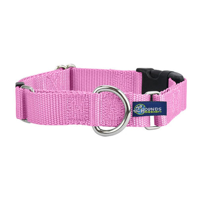 5/8″ and 1″ Rose Pink Nylon Buckle Martingale Dog Collar 2 Hounds Design