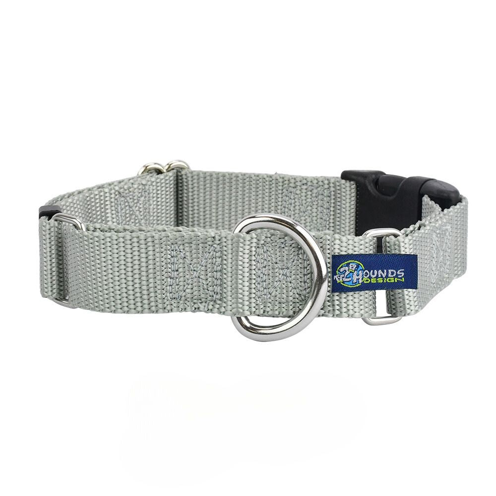 5/8″ and 1″ Silver Nylon Buckle Martingale Dog Collar 2 Hounds Design