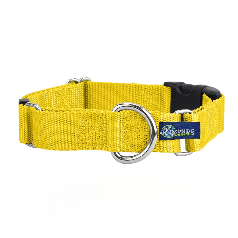 5/8″ and 1″ Yellow Nylon Buckle Martingale Dog Collar 2 Hounds Design