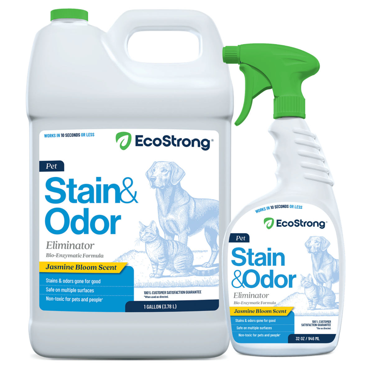 Pet Stain and Odor Eliminator Jasmine Bloom 32 oz Sprayer Bottle and 1 Gallon Refill Pet & Animal > Pet Stain & Odor EcoStrong