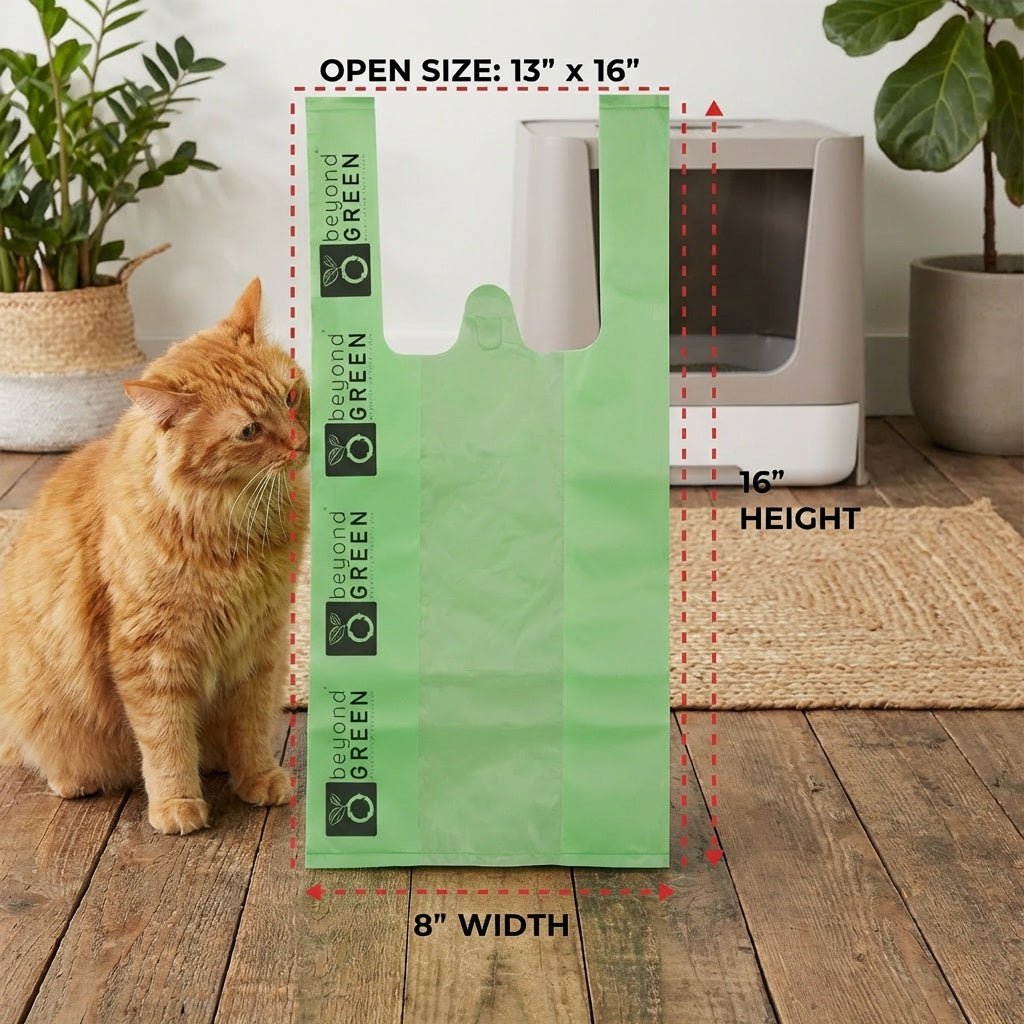 Cat Litter Bags – 8" x 16" with 5" Gusset & Handles | Leak-Resistant | Made in USA | beyondGREEN Cat Litter Bags beyondGREEN biotech™