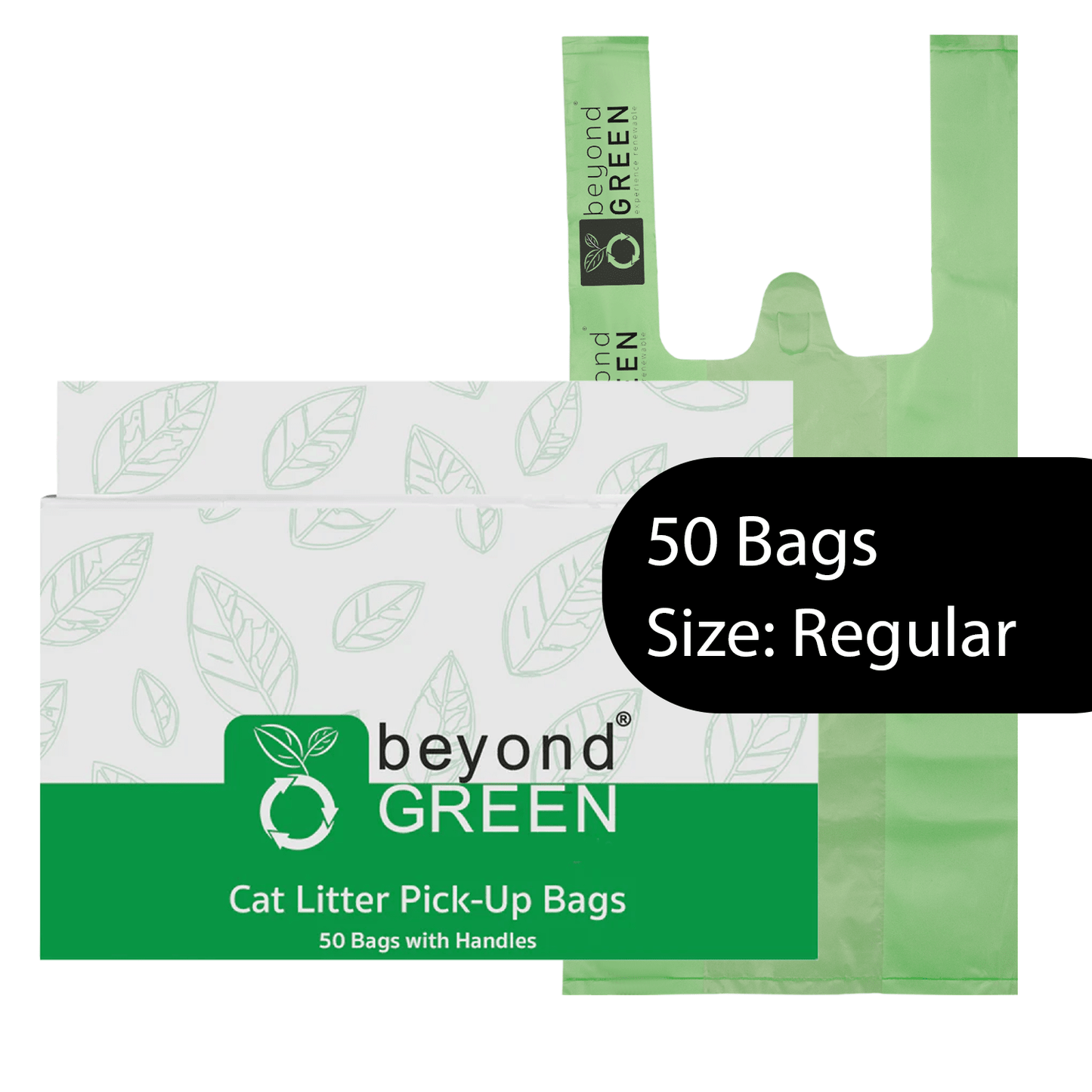 Cat Litter Bags – 8" x 16" with 5" Gusset & Handles | Leak-Resistant | Made in USA | beyondGREEN Standard Green 50 Cat Litter Bags beyondGREEN biotech™