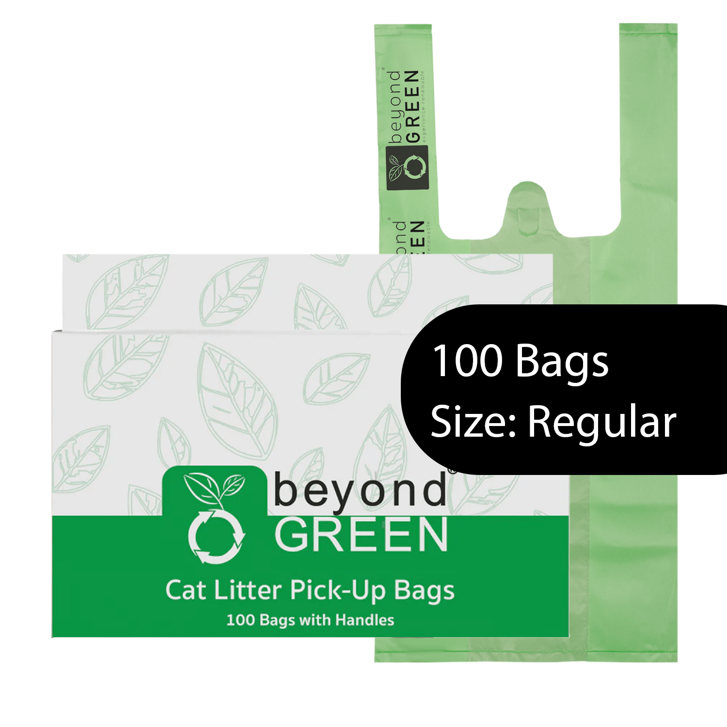 Cat Litter Bags – 8" x 16" with 5" Gusset & Handles | Leak-Resistant | Made in USA | beyondGREEN Standard Green 100 Cat Litter Bags beyondGREEN biotech™