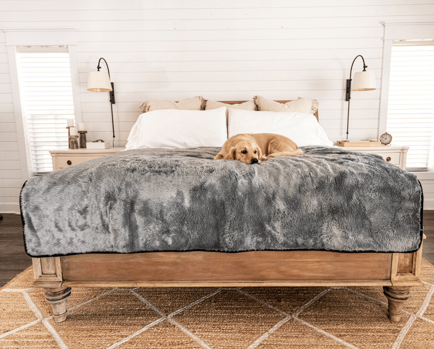 PupProtector™ Summer Short Fur Waterproof Throw Blanket - Charcoal Grey Large (80"L X 62"W) Dog Blanket Paw.com