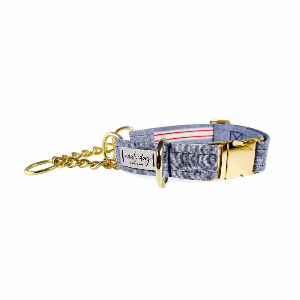 Chambray Classic Oxford Buckle & Martingale Dog Collar Dog Collars Nauti-dog Handmade
