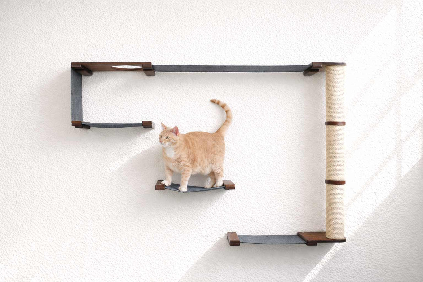The Climb Condo - Cat Wall Climbing System English Chestnut Bamboo Charcoal Gray Canvas None Cat Condo Catastrophic Creations