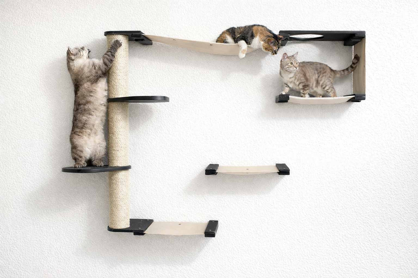 The Climb Condo - Cat Wall Climbing System Onyx Bamboo Natural Canvas Leaf Shelf Cat Condo Catastrophic Creations