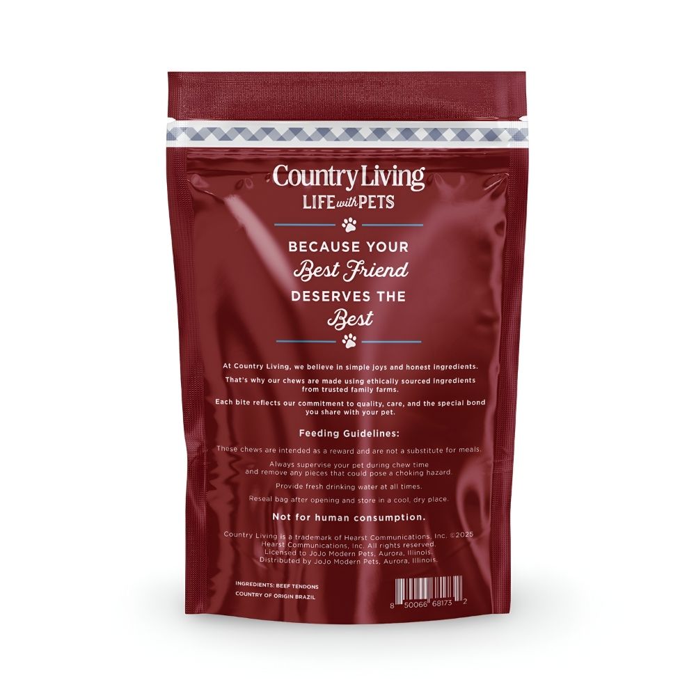 Country Living 4”-7” Beef Backstrap Tendon Dog Chews – 5 Count Bag – All-Natural, Long-Lasting, High-Protein Dog Treats – Single-Ingredient, Grain-Free Dog Treats American Pet Supplies