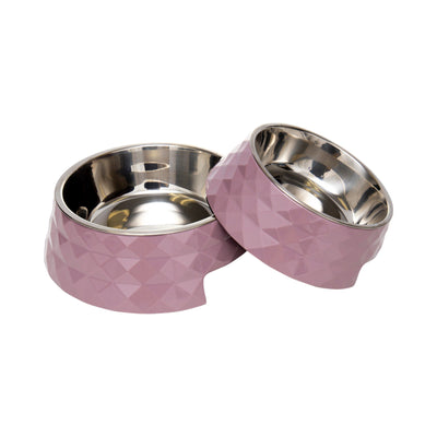 Country Living Set of 2 Diamond Twill Melamine Dog Bowls with Removable Stainless Steel Inserts – Wood Rose Bowl American Pet Supplies