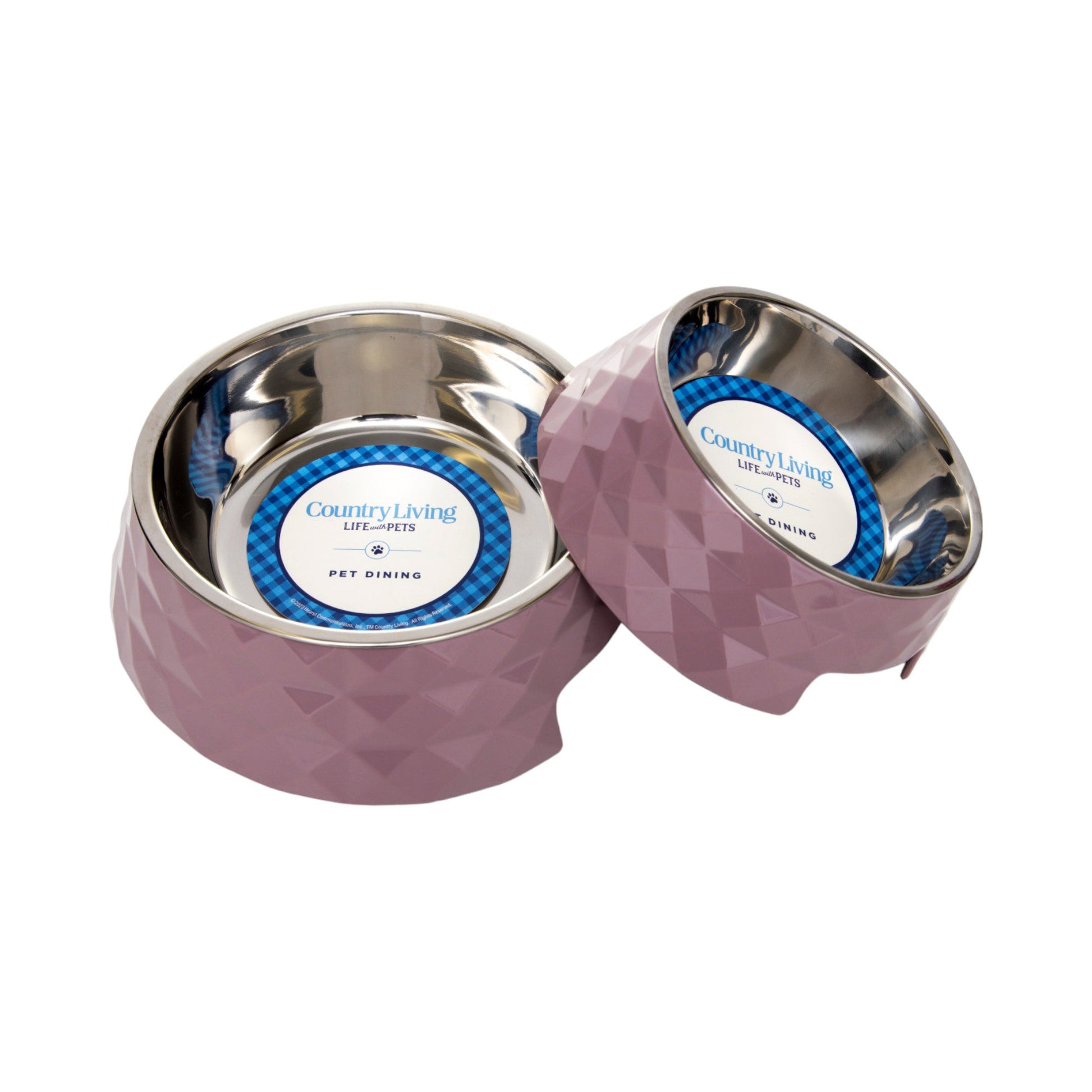 Country Living Set of 2 Diamond Twill Melamine Dog Bowls with Removable Stainless Steel Inserts – Wood Rose Bowl American Pet Supplies