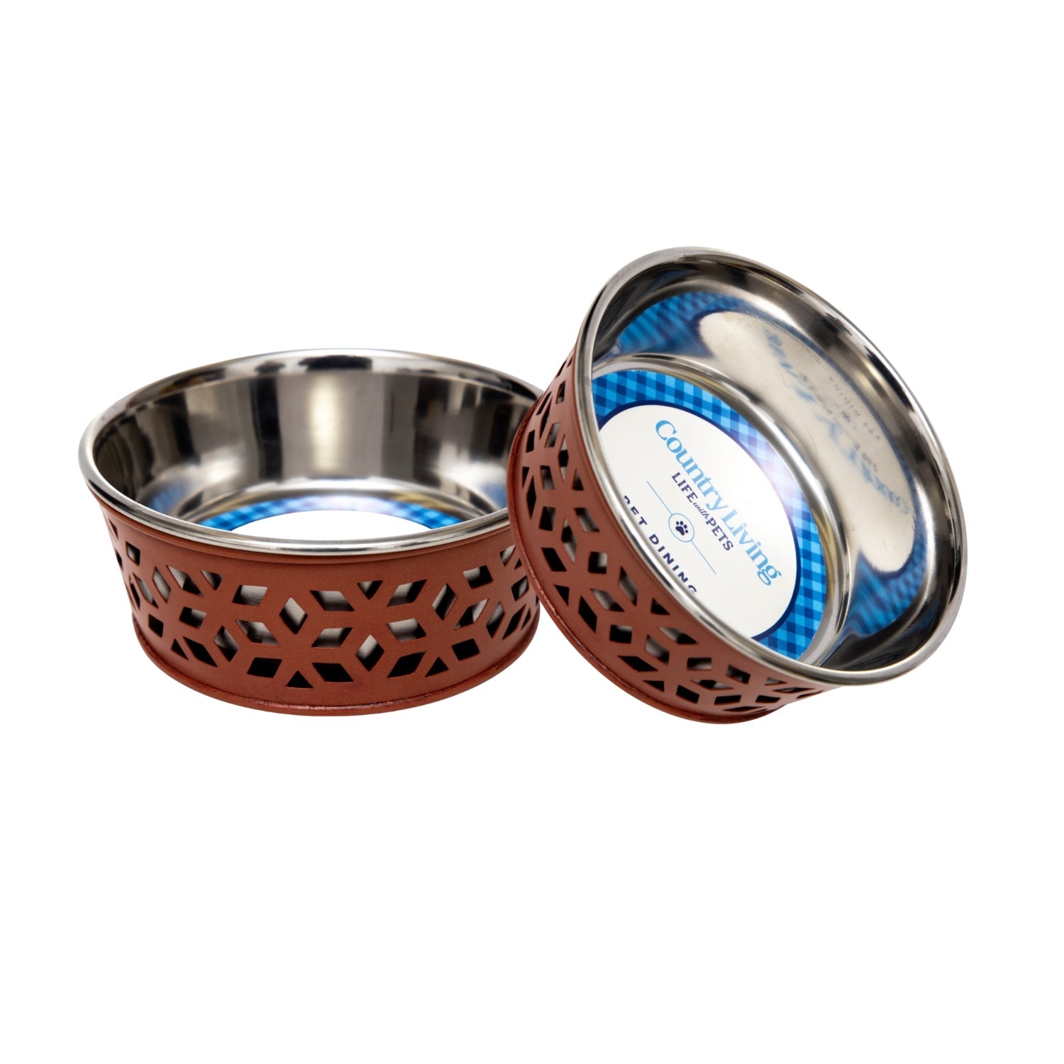 Country Living Set of 2 Stainless Steel Dog Bowls – Farmhouse Style, Ideal for Small to Medium Dogs Apricot Brandy 16 oz Bowl American Pet Supplies