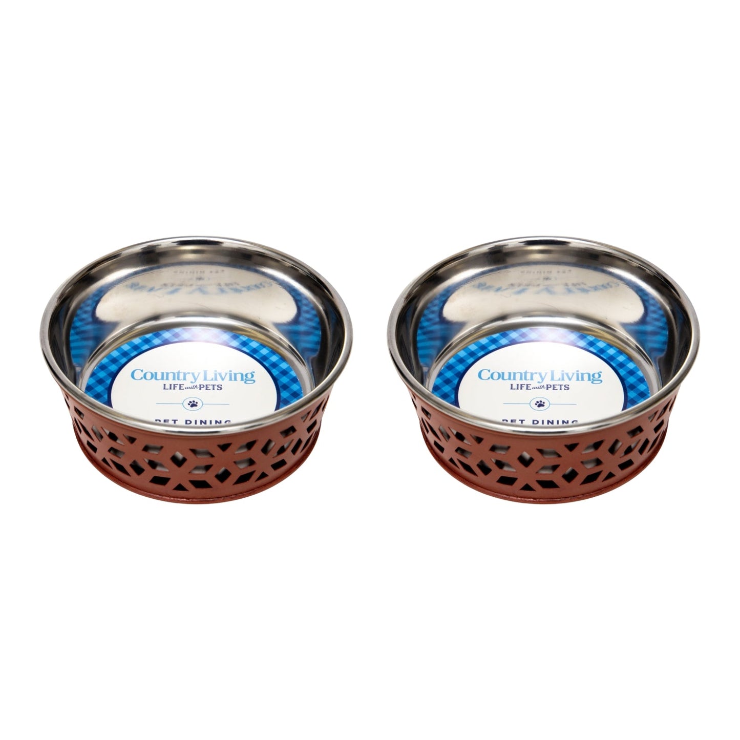 Country Living Set of 2 Stainless Steel Dog Bowls – Farmhouse Style, Ideal for Small to Medium Dogs Bowl American Pet Supplies
