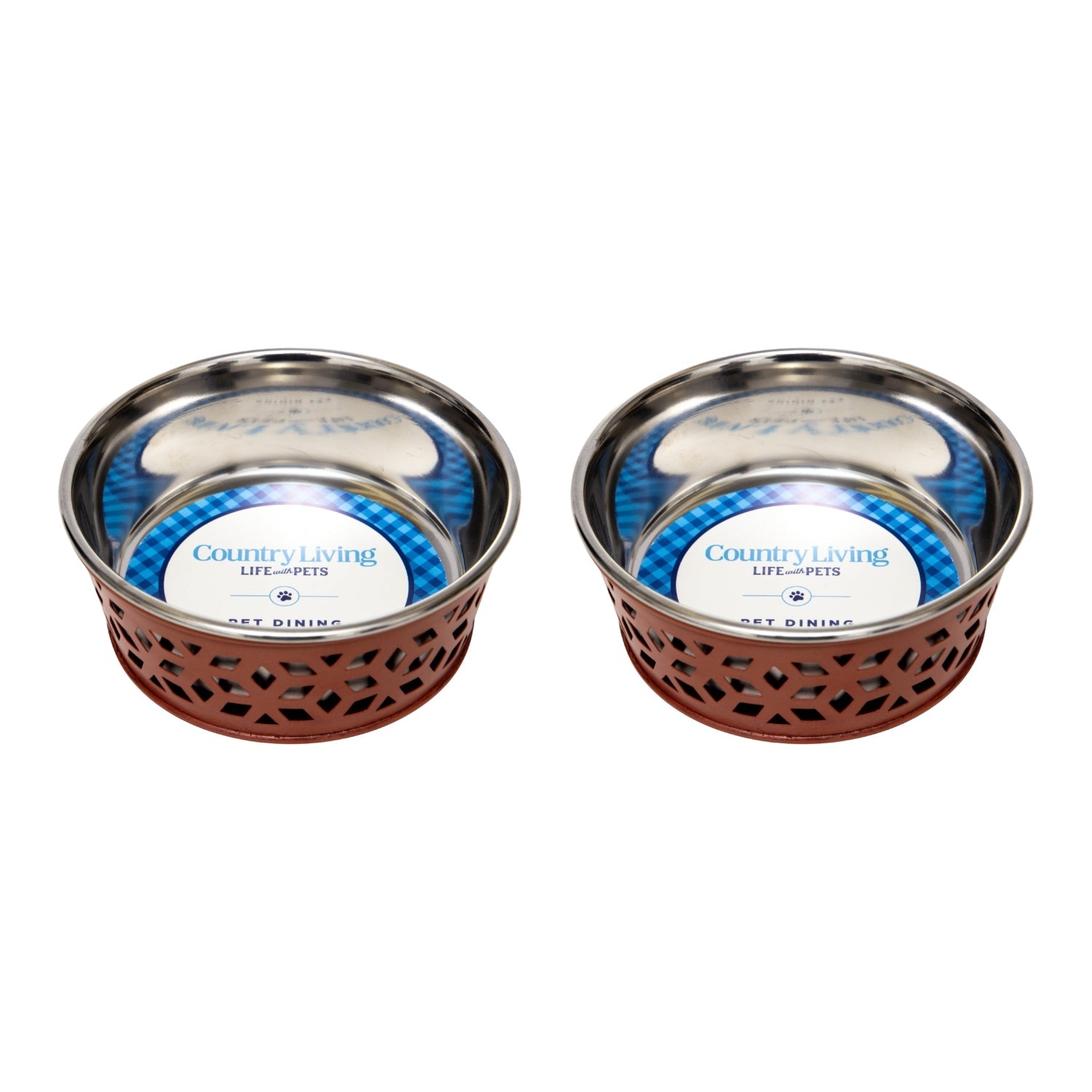 Country Living Set of 2 Stainless Steel Dog Bowls – Farmhouse Style, Ideal for Small to Medium Dogs Bowl American Pet Supplies