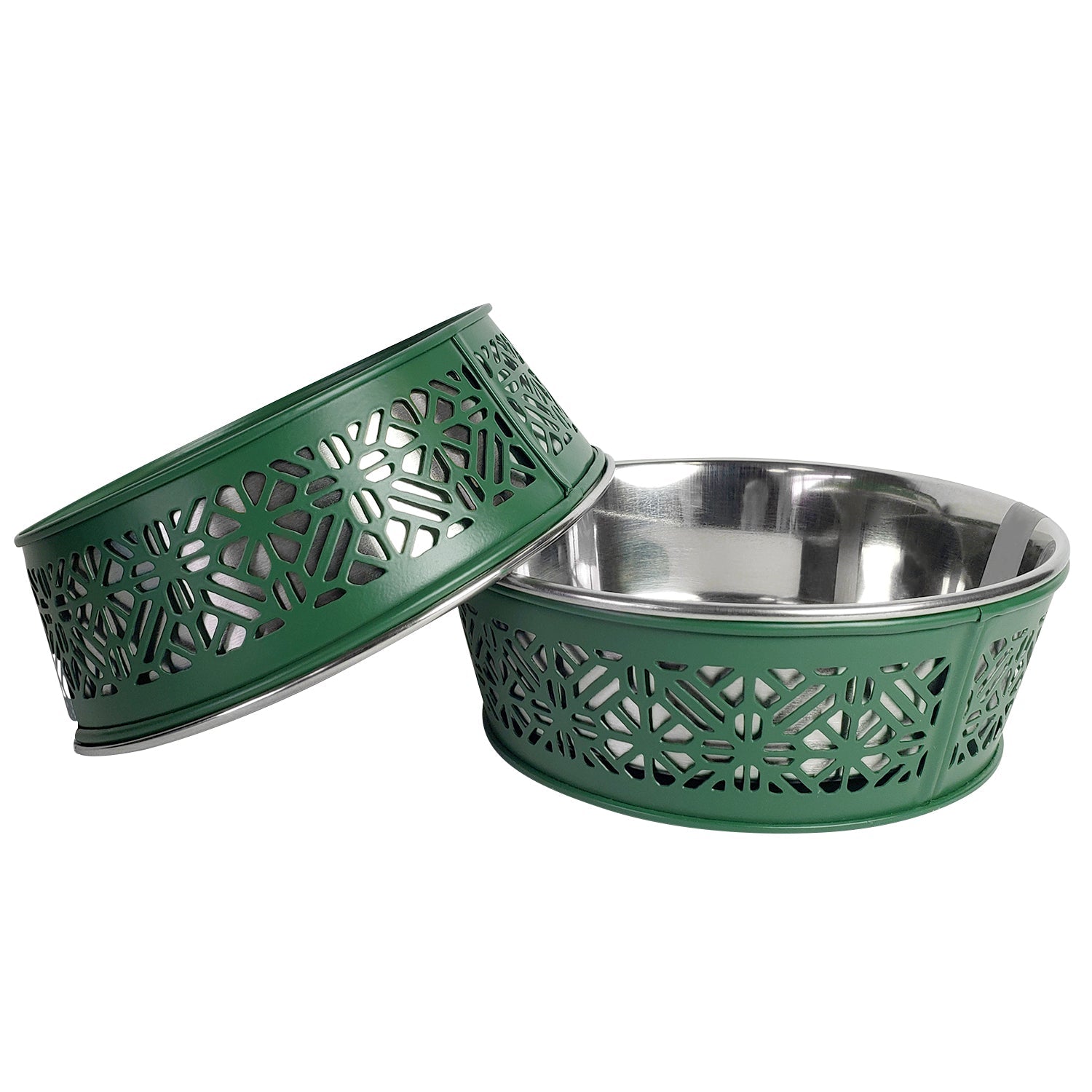 Country Living Set of 2 Stainless Steel Dog Bowls – Farmhouse Style, Ideal for Small to Medium Dogs Dark Green 30 oz Bowl American Pet Supplies