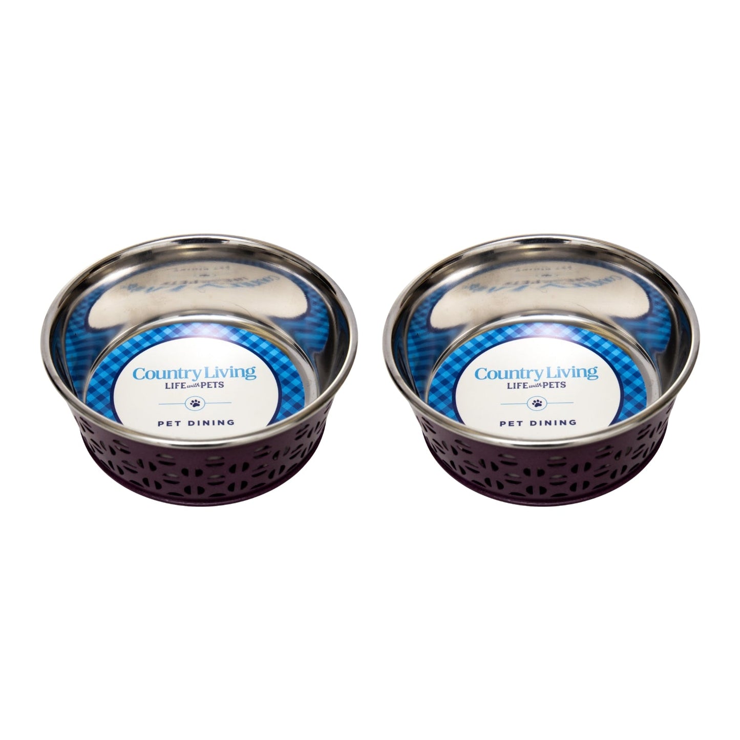 Country Living Set of 2 Stainless Steel Dog Bowls – Farmhouse Style, Ideal for Small to Medium Dogs Bowl American Pet Supplies