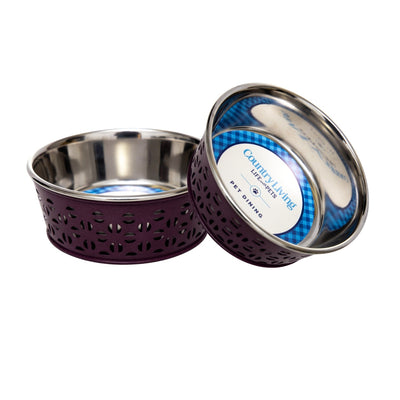 Country Living Set of 2 Stainless Steel Dog Bowls – Farmhouse Style, Ideal for Small to Medium Dogs Plum Wine 16 oz Bowl American Pet Supplies