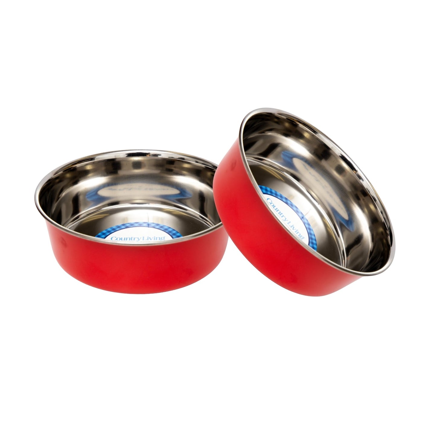 Country Living Set of 2 Heavy Gauge Stainless Steel Dog Bowls - Perfect for Food & Water Red Bowl American Pet Supplies