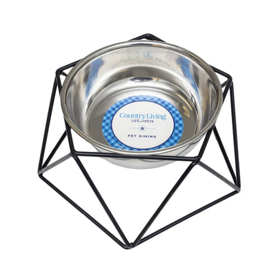 Country Living Elevated Single Dog Bowl Feeder – Geometric Design with Removable Stainless Steel Bowl Elevated Feeders American Pet Supplies