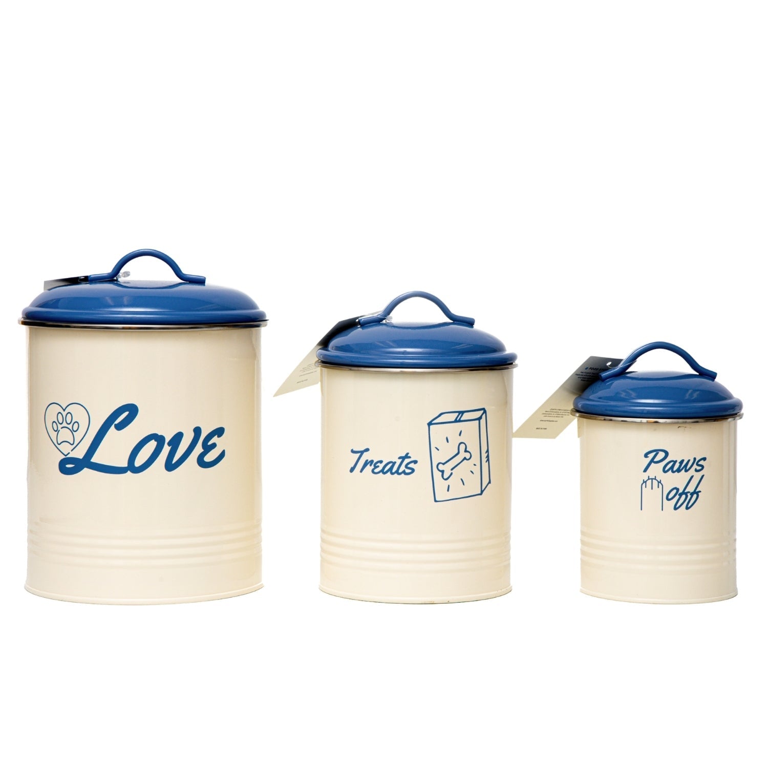 Country Living Set of 3 Pet Treat Canisters, Dog Treat Storage – French Blue Lid Containers American Pet Supplies