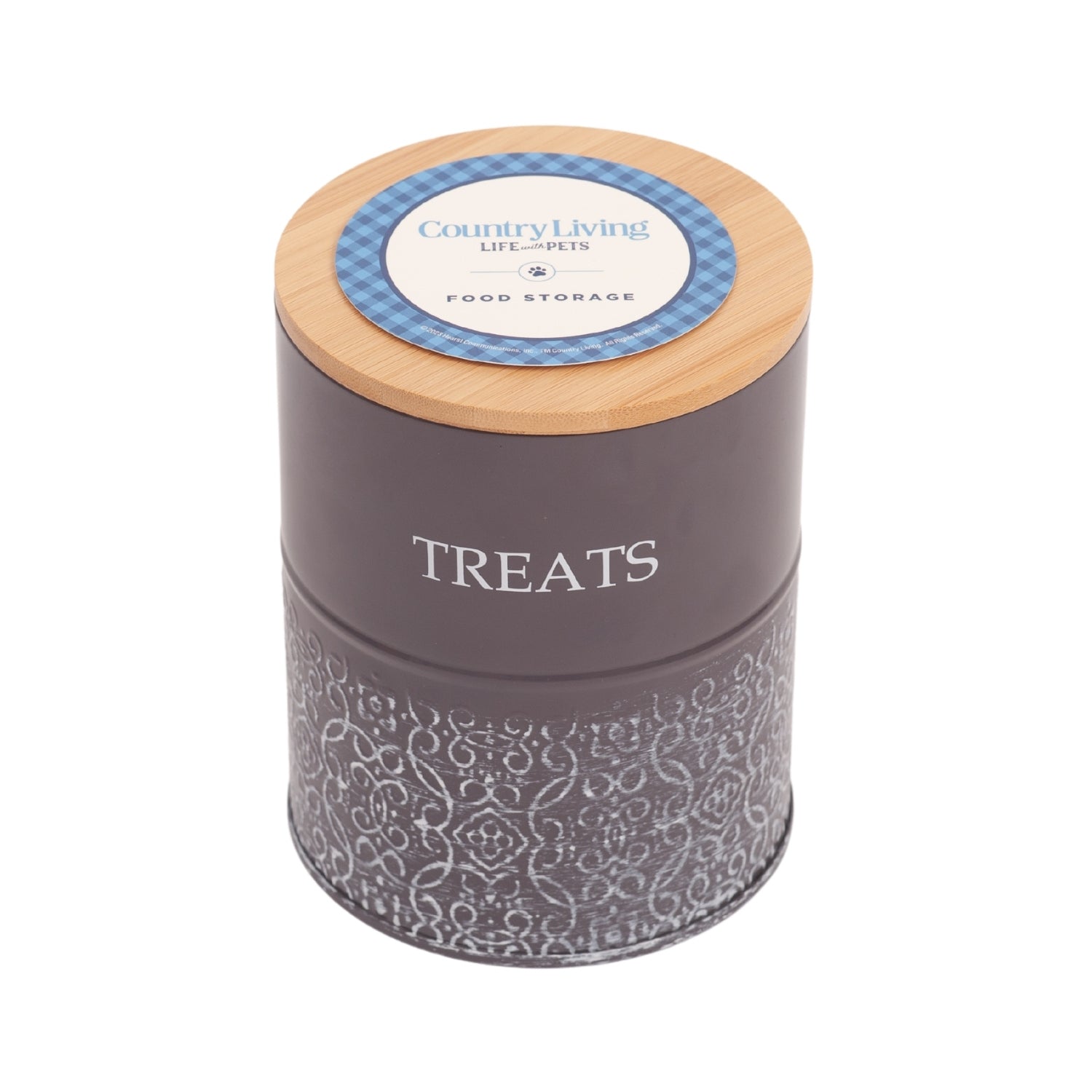 Country Living Dog Treat Canisters - Set of 2 Carbon Steel Jars with Bamboo Lids – Volcanic Gray Containers American Pet Supplies
