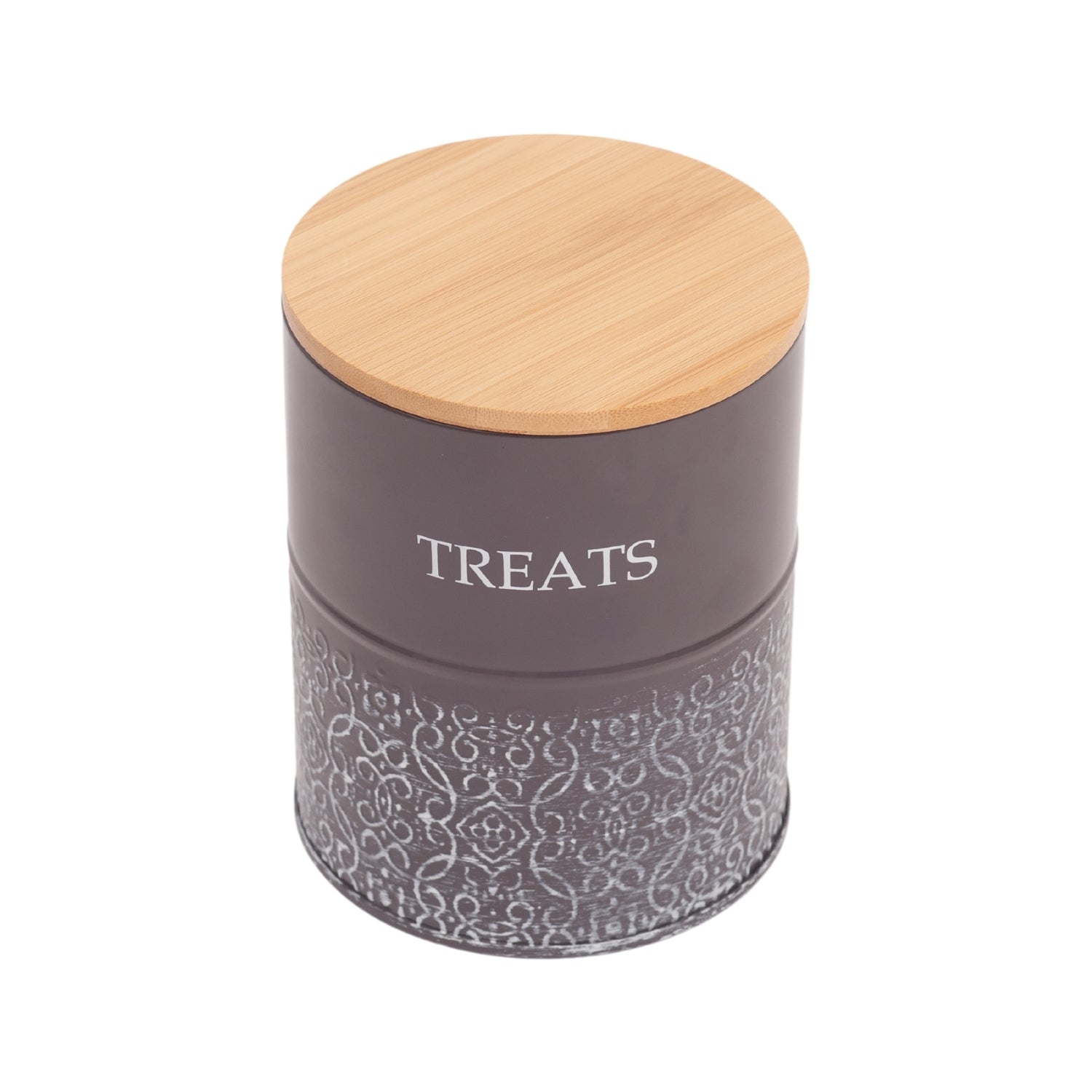 Country Living Dog Treat Canisters - Set of 2 Carbon Steel Jars with Bamboo Lids – Volcanic Gray Containers American Pet Supplies