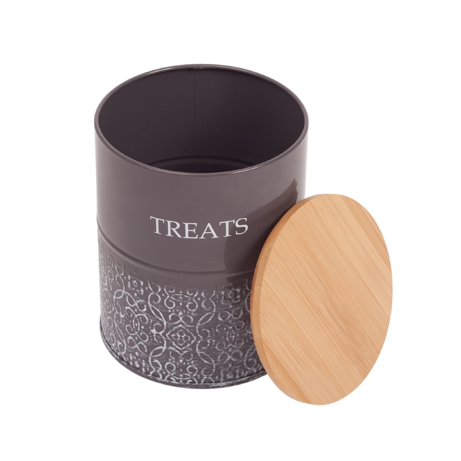 Country Living Dog Treat Canisters - Set of 2 Carbon Steel Jars with Bamboo Lids – Volcanic Gray Containers American Pet Supplies