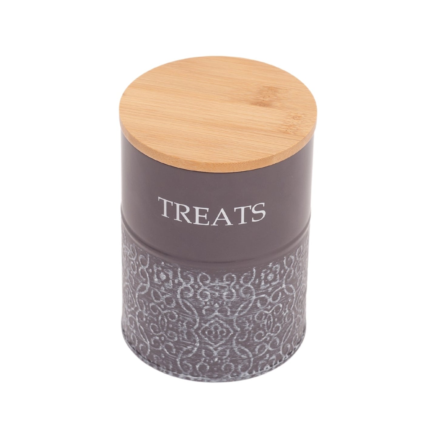 Country Living Dog Treat Canisters - Set of 2 Carbon Steel Jars with Bamboo Lids – Volcanic Gray Containers American Pet Supplies