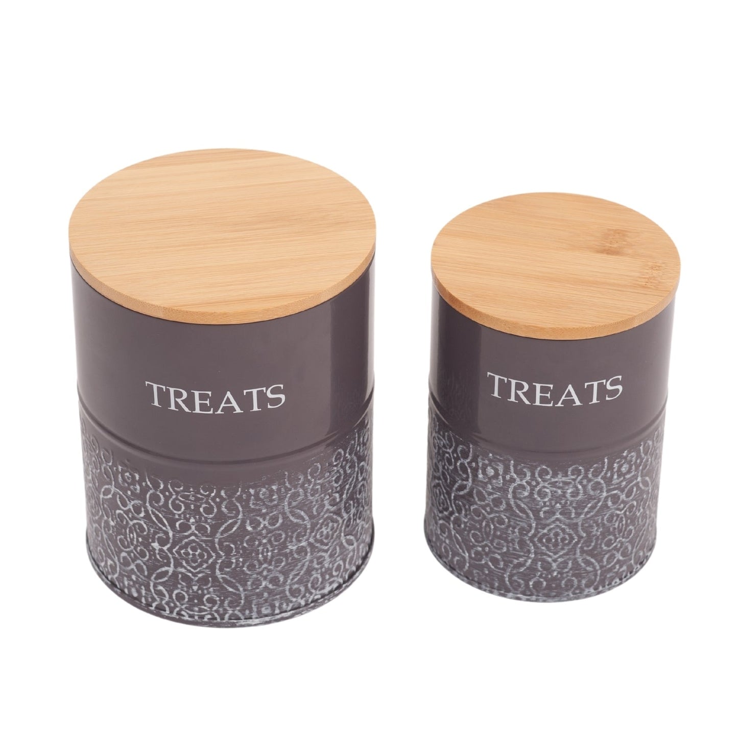 Country Living Dog Treat Canisters - Set of 2 Carbon Steel Jars with Bamboo Lids – Volcanic Gray Containers American Pet Supplies