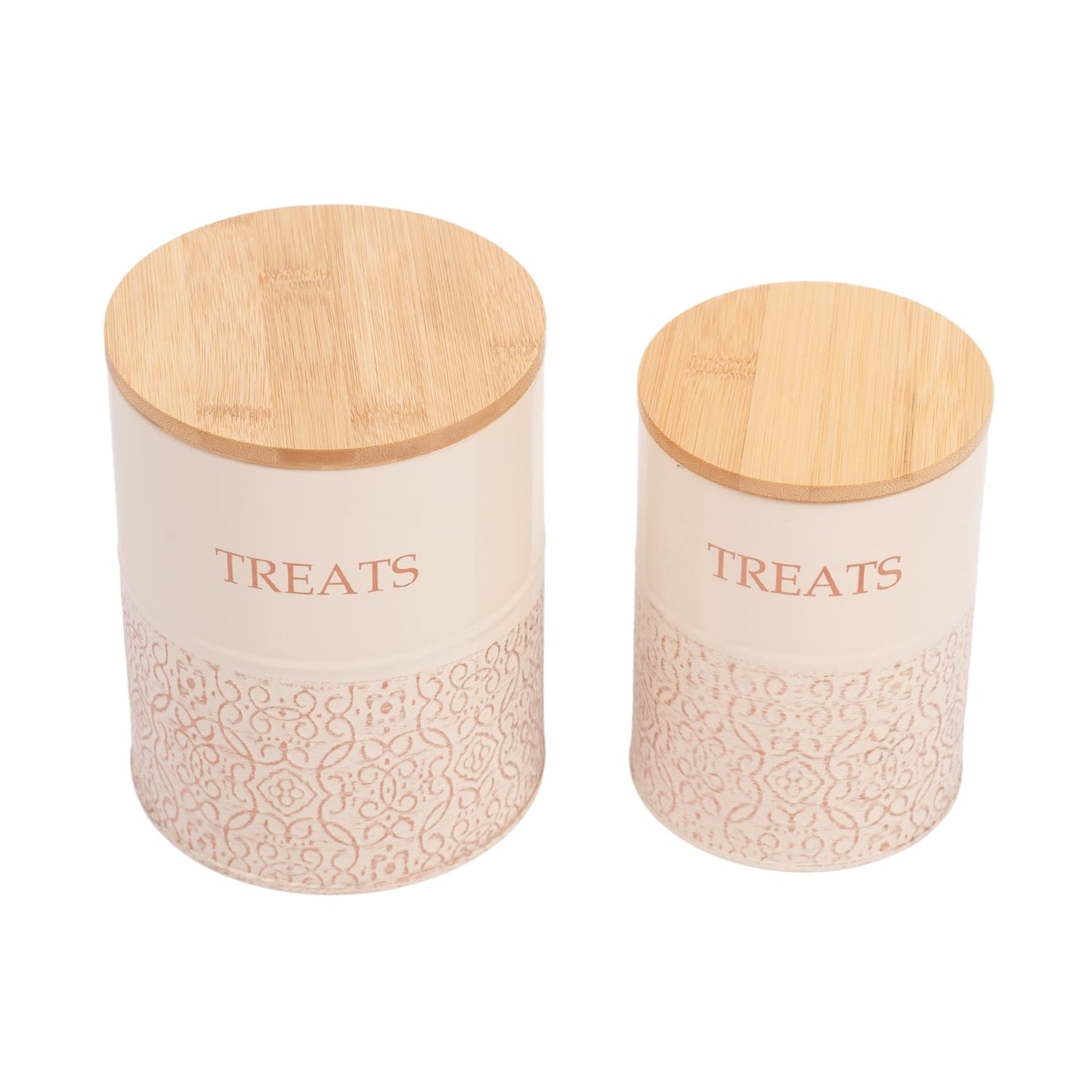 Country Living Dog Treat Canisters - Set of 2 Carbon Steel Jars with Bamboo Lids – White Swan Treat Jar American Pet Supplies