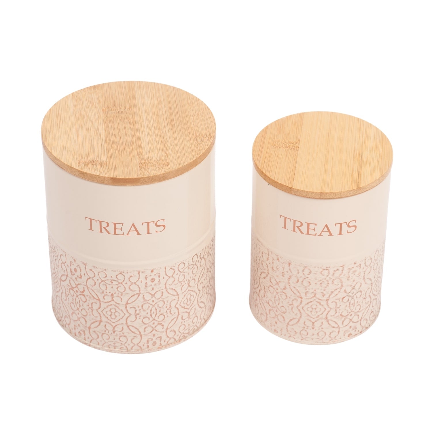 Country Living Dog Treat Canisters - Set of 2 Carbon Steel Jars with Bamboo Lids – White Swan Treat Jar American Pet Supplies