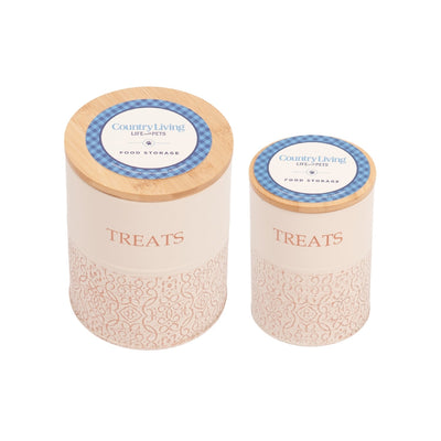 Country Living Dog Treat Canisters - Set of 2 Carbon Steel Jars with Bamboo Lids – White Swan Treat Jar American Pet Supplies