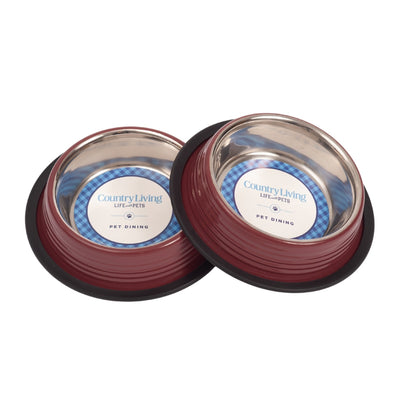 Country Living Set of 2 Ribbed Non-Slip Pet Bowls – Merlot Red 64 oz Ribbed Bowls American Pet Supplies