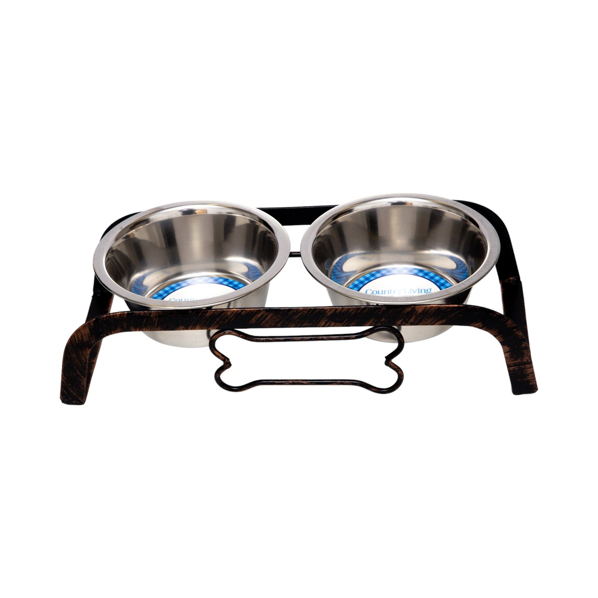 Country Living Rustic Dog Bone Elevated Feeder with 2 Stainless Steel Bowls Elevated Feeders American Pet Supplies