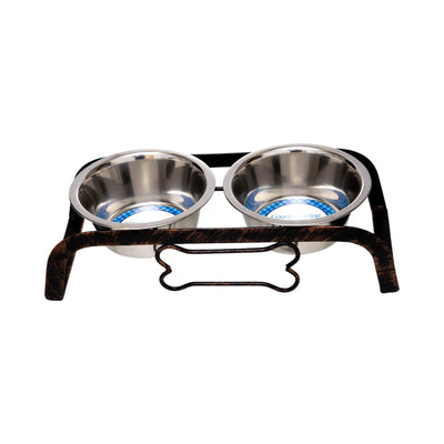 Country Living Rustic Dog Bone Elevated Feeder with 2 Stainless Steel Bowls Elevated Feeders American Pet Supplies